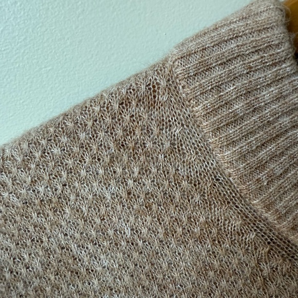 QUINCE Baby Alpaca Wool Diamond Stitch Crew Neck Sweater Camel Soft Neutral M - Picture 3 of 6